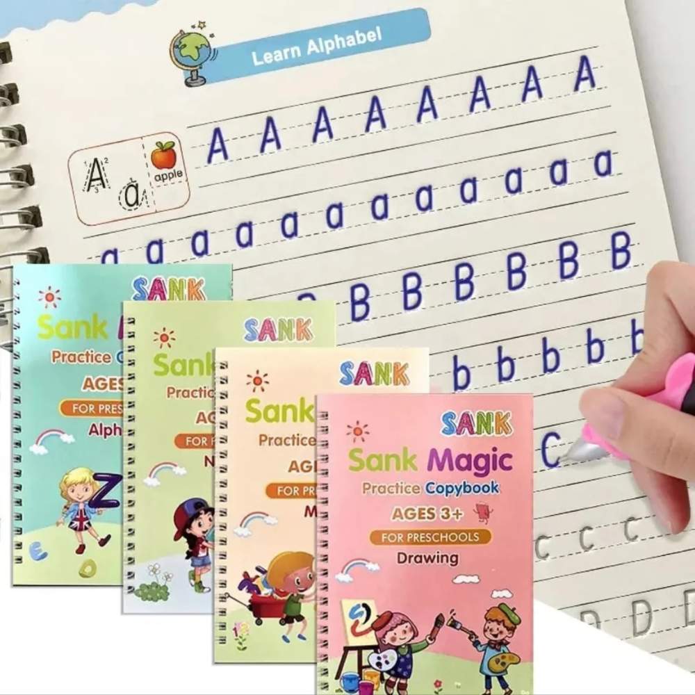 4 PACK - Kids Magic Handwriting Reusable Calligraphy Practice Copy Book