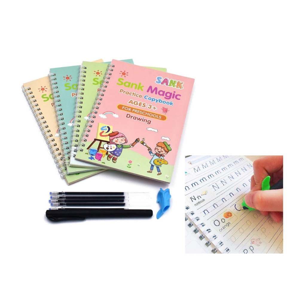 4 PACK - Kids Magic Handwriting Reusable Calligraphy Practice Copy Book