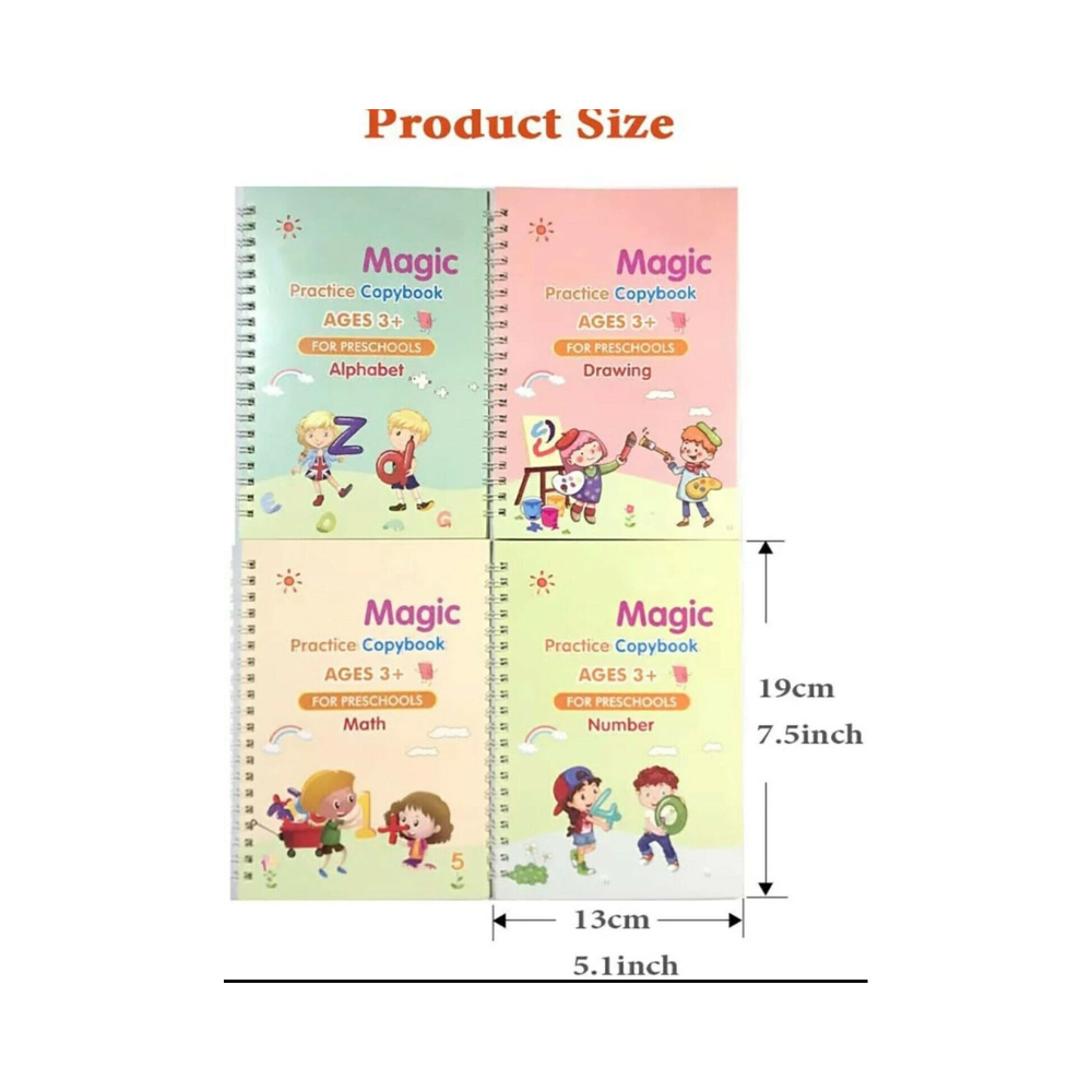 4 PACK - Kids Magic Handwriting Reusable Calligraphy Practice Copy Book
