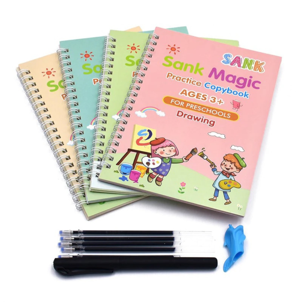 4 PACK - Kids Magic Handwriting Reusable Calligraphy Practice Copy Book
