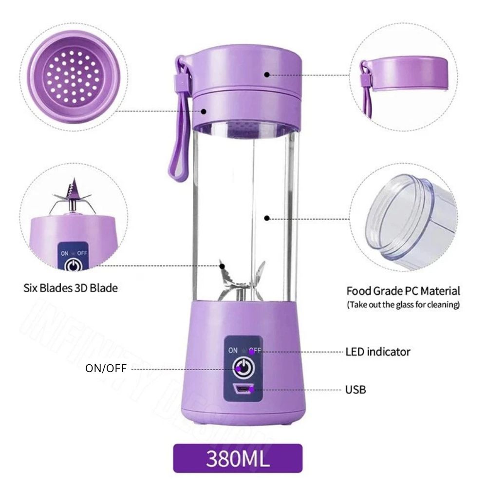 6-Blades Rechargeable Portable USB Electric Fruit Juicer Blender Travel Bottle