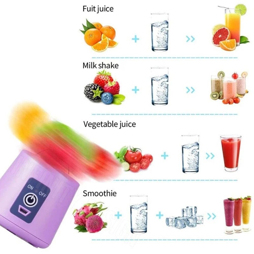 6-Blades Rechargeable Portable USB Electric Fruit Juicer Blender Travel Bottle