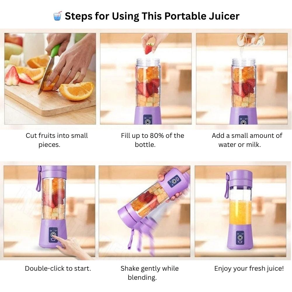 6-Blades Rechargeable Portable USB Electric Fruit Juicer Blender Travel Bottle