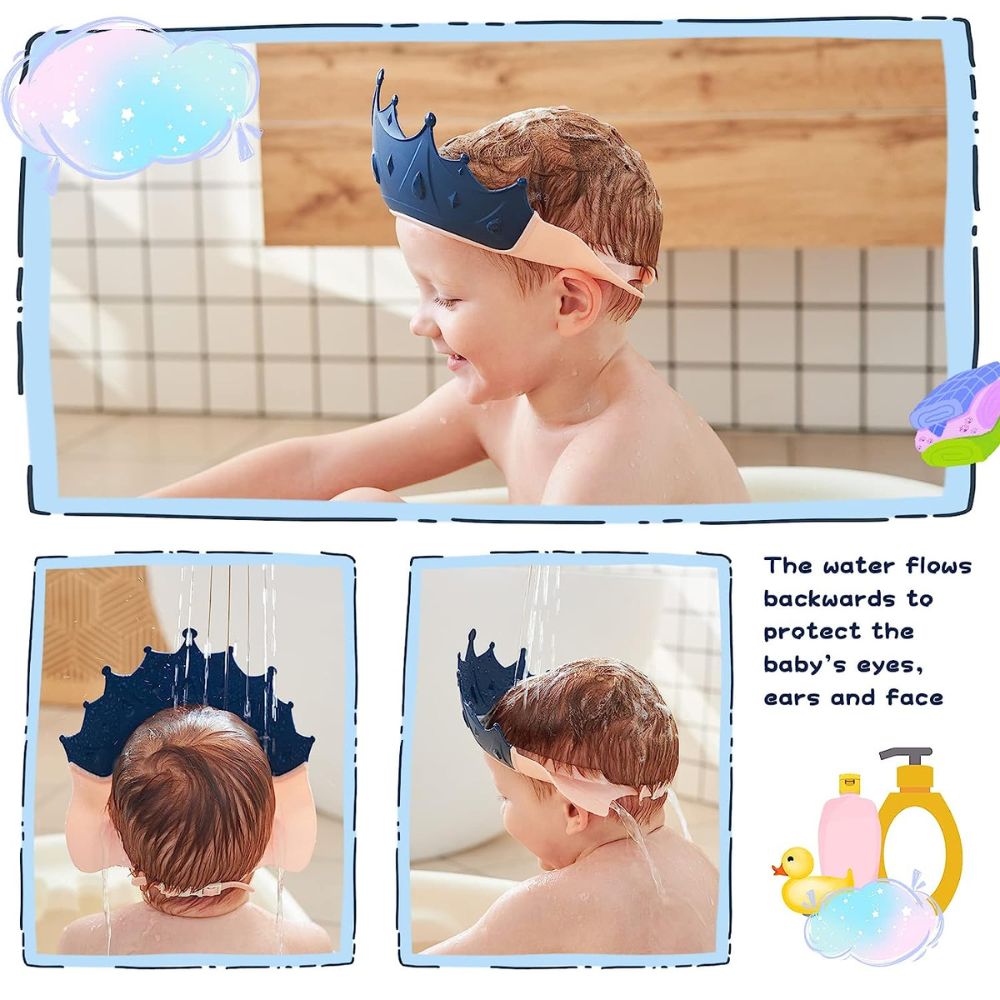 Adjustable Baby Shower Cap Kids Children Bath Wash Hair Eye Care Crown Shape Hat