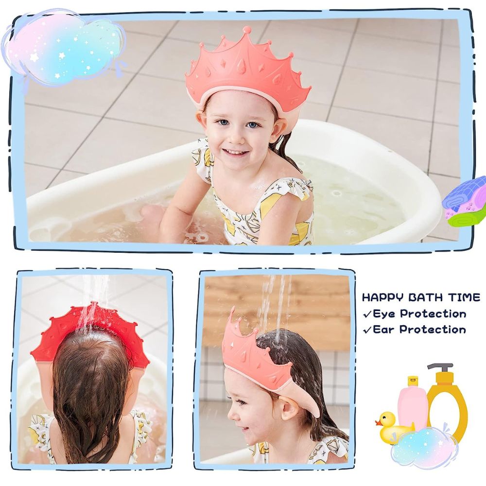 Adjustable Baby Shower Cap Kids Children Bath Wash Hair Eye Care Crown Shape Hat