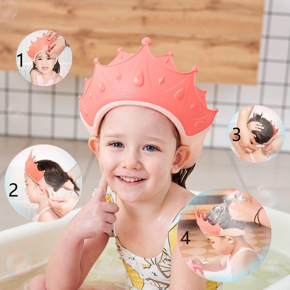 Adjustable Baby Shower Cap Kids Children Bath Wash Hair Eye Care Crown Shape Hat