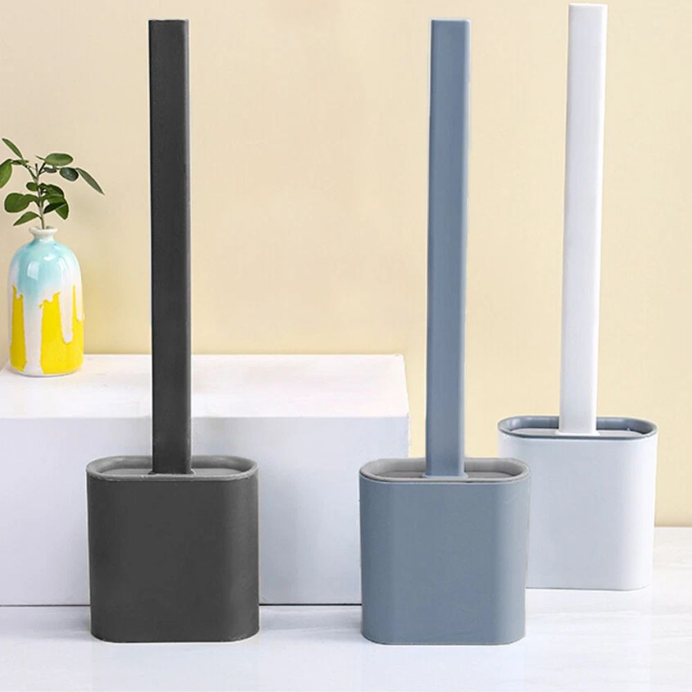 Bathroom Toilet Brush Silicone Bristles Cleaning Brush with Holder Creative Set
