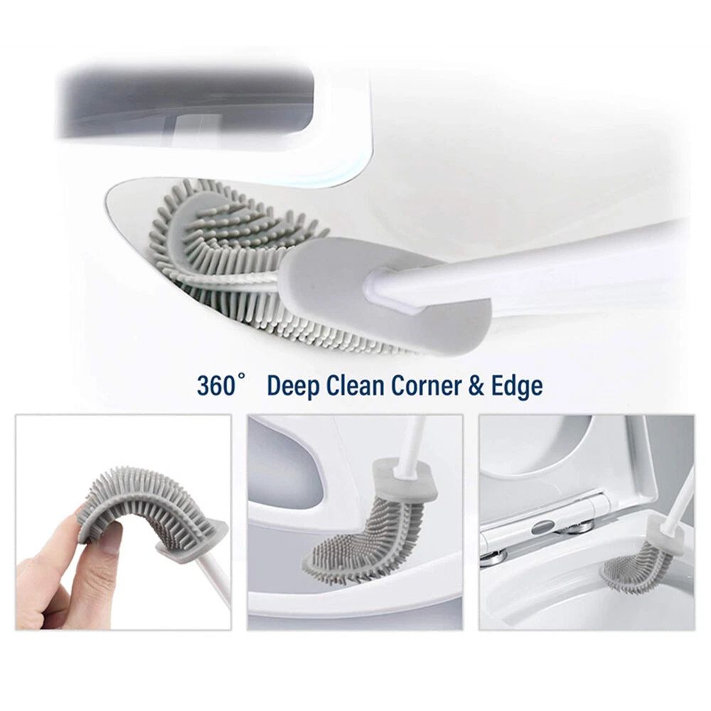 Bathroom Toilet Brush Silicone Bristles Cleaning Brush with Holder Creative Set