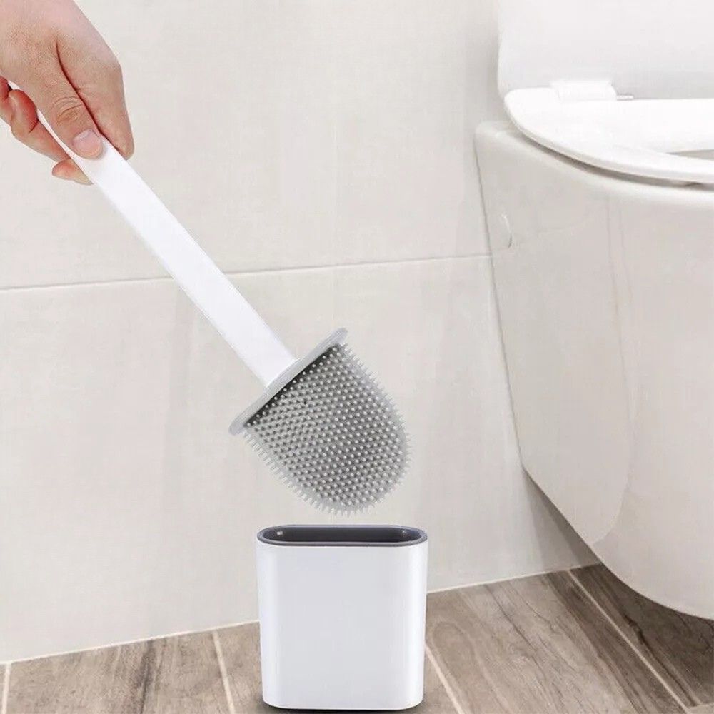 Bathroom Toilet Brush Silicone Bristles Cleaning Brush with Holder Creative Set