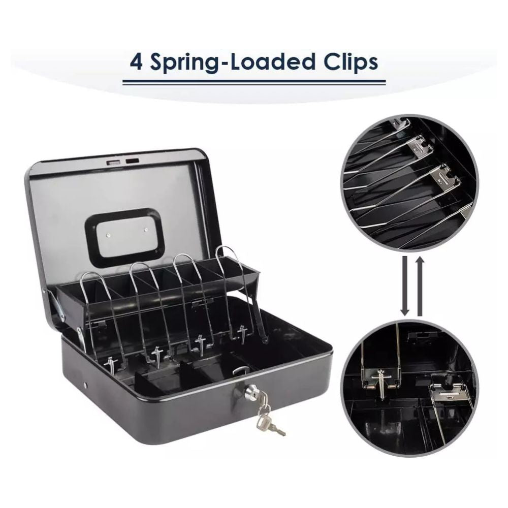 Cash Box Safe Portable Coin Box Metal Lock Security Bank with Storage Tray 2 Key