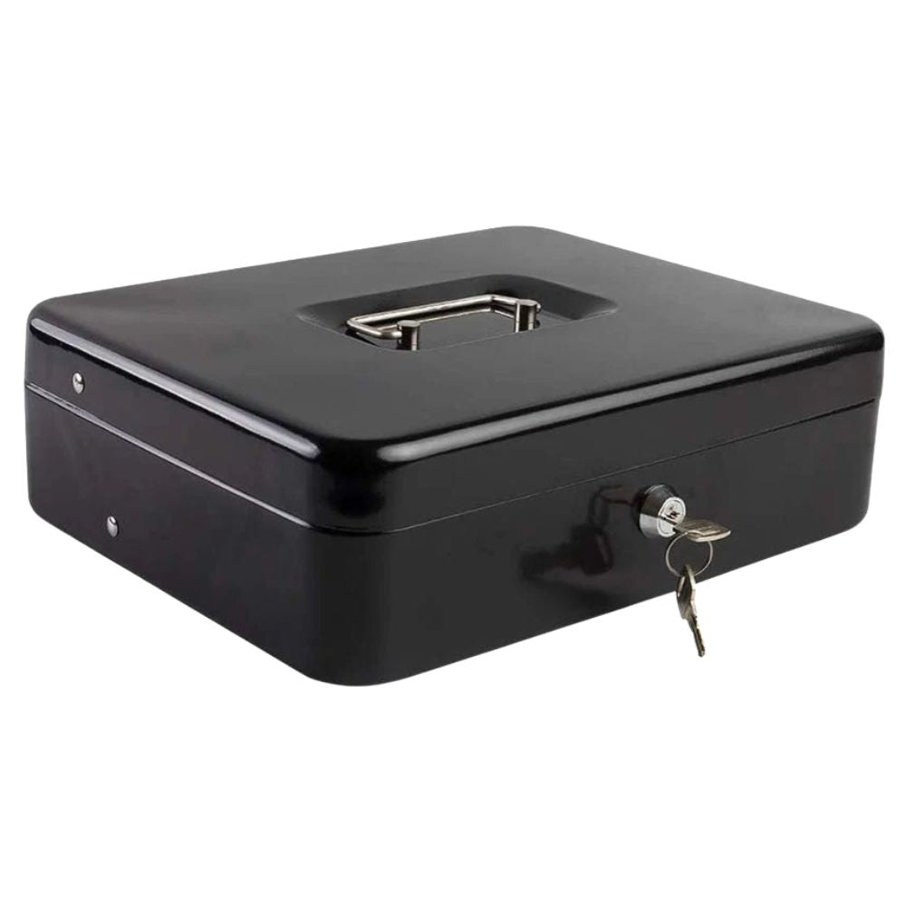 Cash Box Safe Portable Coin Box Metal Lock Security Bank with Storage Tray 2 Key
