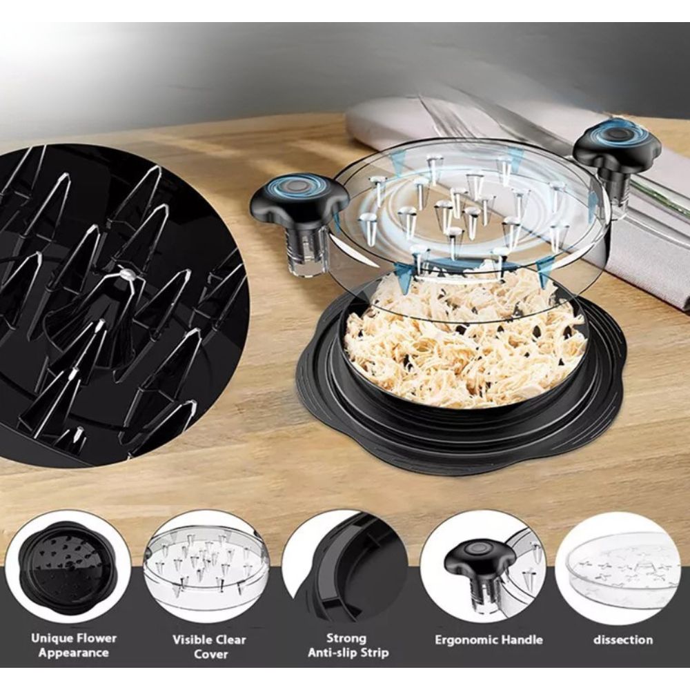 Chicken Breast Shredder Tool Meat Machine Twist with Brush and Fork Visible
