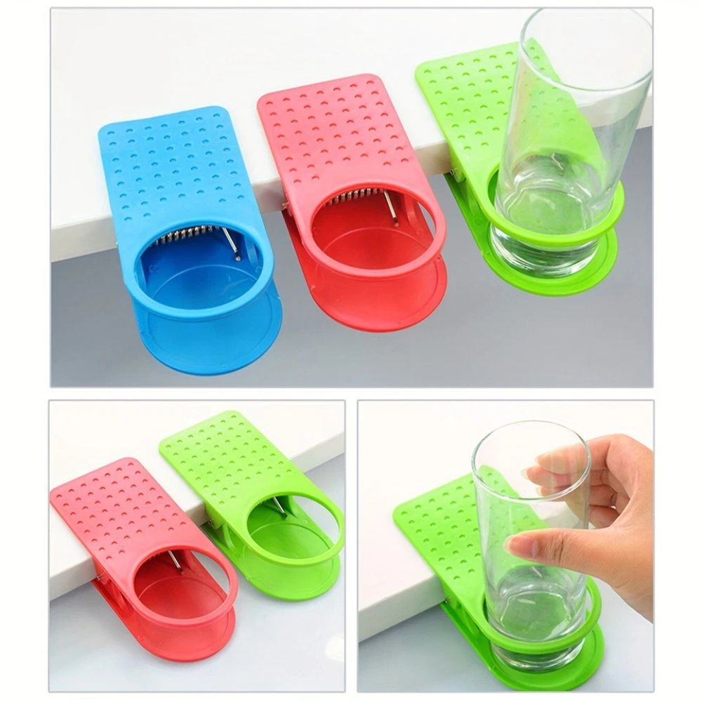 Random Colour Cup Holder Clip Table Desk Side Water Glass Beer Drink Bottle Tumbler Beverage
