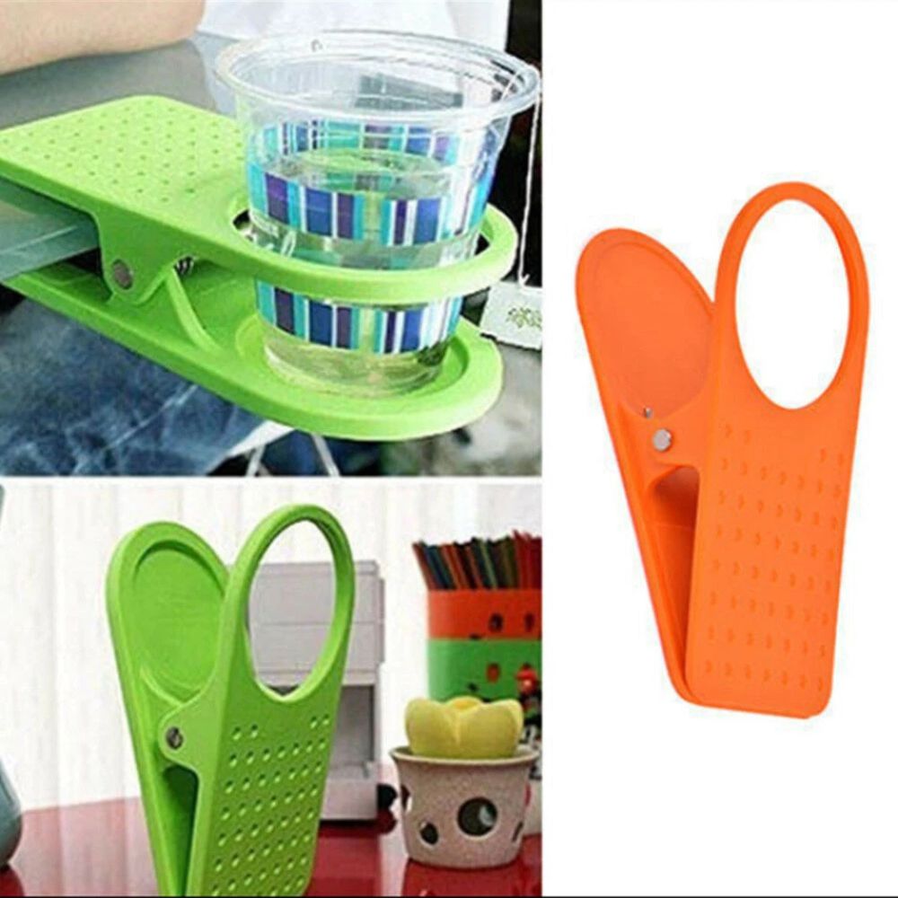 Random Colour Cup Holder Clip Table Desk Side Water Glass Beer Drink Bottle Tumbler Beverage