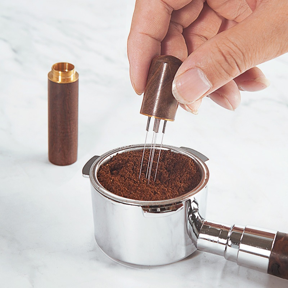 Espresso Coffee Stirrer WDT Tool Needle Distributor Tamper - Stainless Steel & Wood
