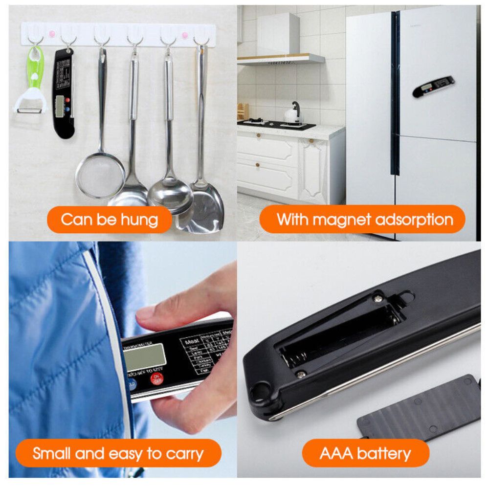 Foldable Digital Cooking Food Thermometer Temperature Probe Kitchen BBQ Meat Jam