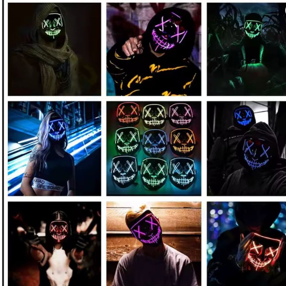Glowing Halloween Mask LED Light Up Purge Light Costume Luminous EL Wire Scary