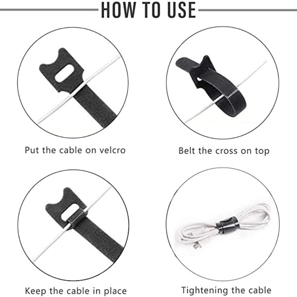 Hook and Loop Cable Ties Reusable Magic Cords Organiser Strap Tidy Grip