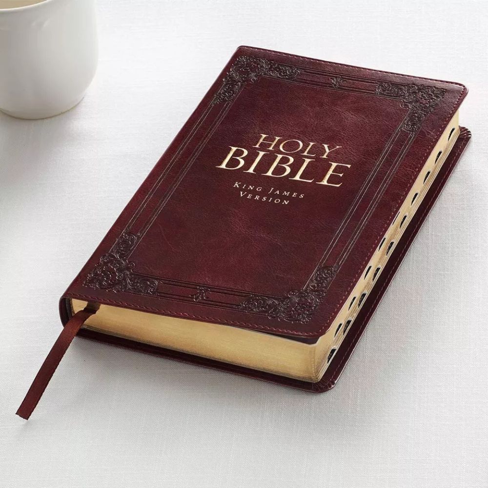 KJV Holy Bible Standard Size Burgundy Faux Leather with Ribbon and Thumb Index