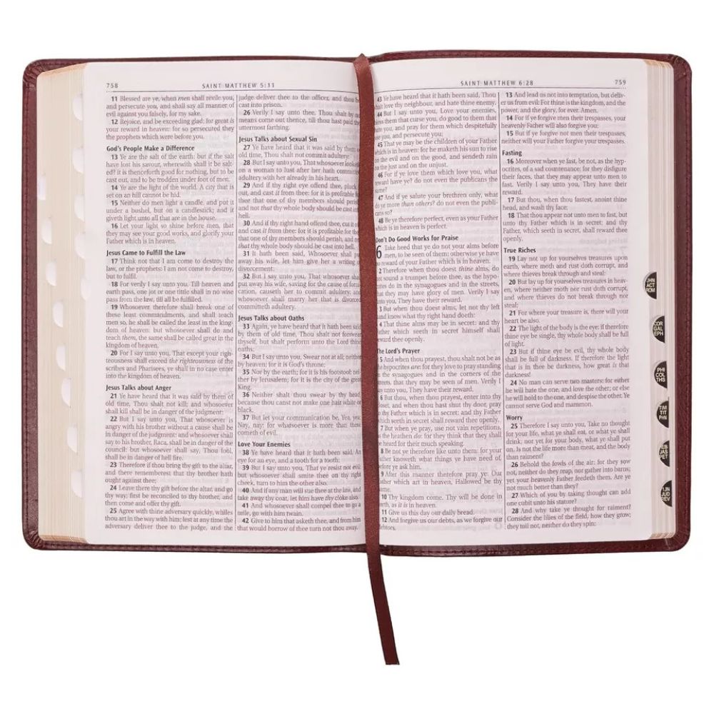 KJV Holy Bible Standard Size Burgundy Faux Leather with Ribbon and Thumb Index