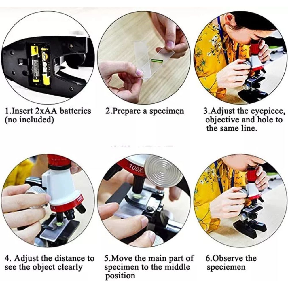 Kid Toy Microscope Science Kit 100X 400X 1200X Educational Lab Magnification