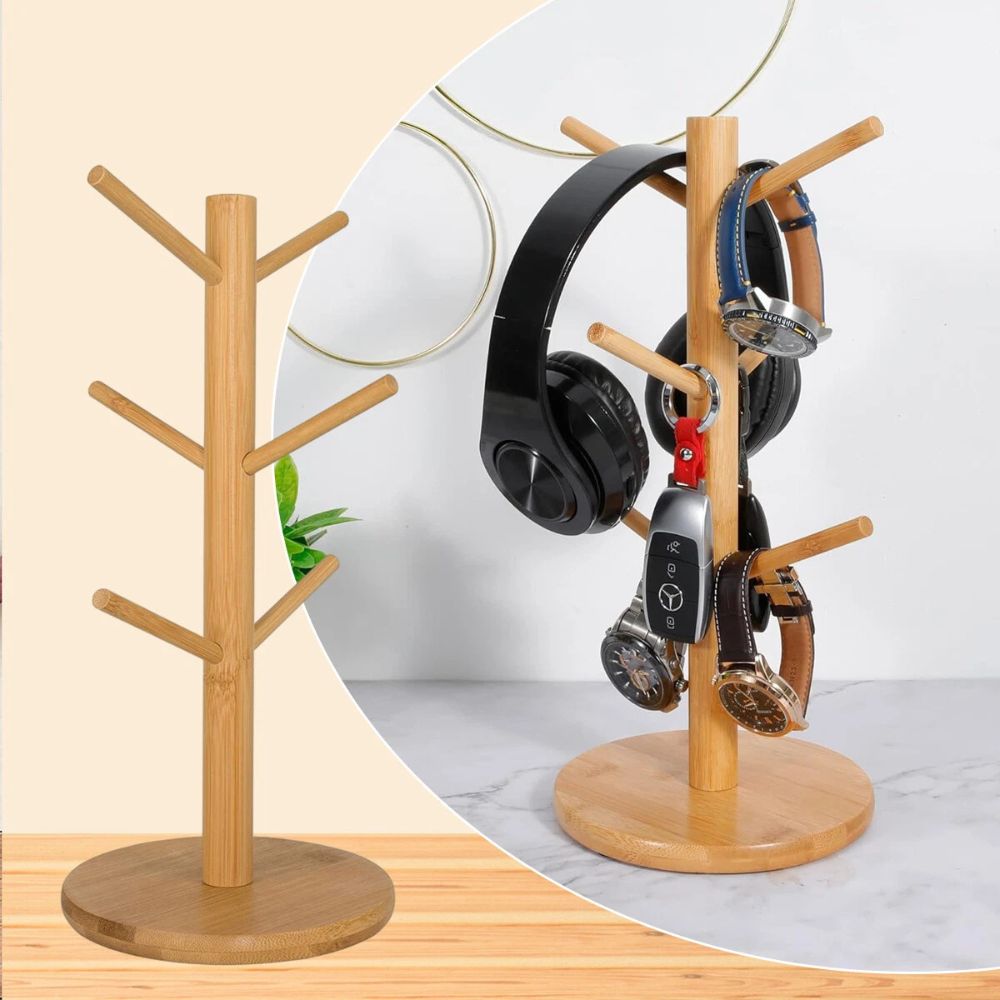 Kitchen Wooden Tree Rack Mug Stand Coffee Tea Cup Holder Storage Rack Hanger Home