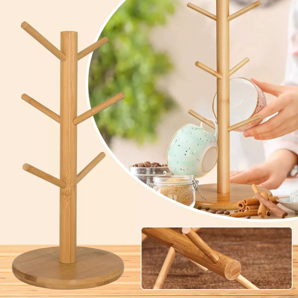 Kitchen Wooden Tree Rack Mug Stand Coffee Tea Cup Holder Storage Rack Hanger Home