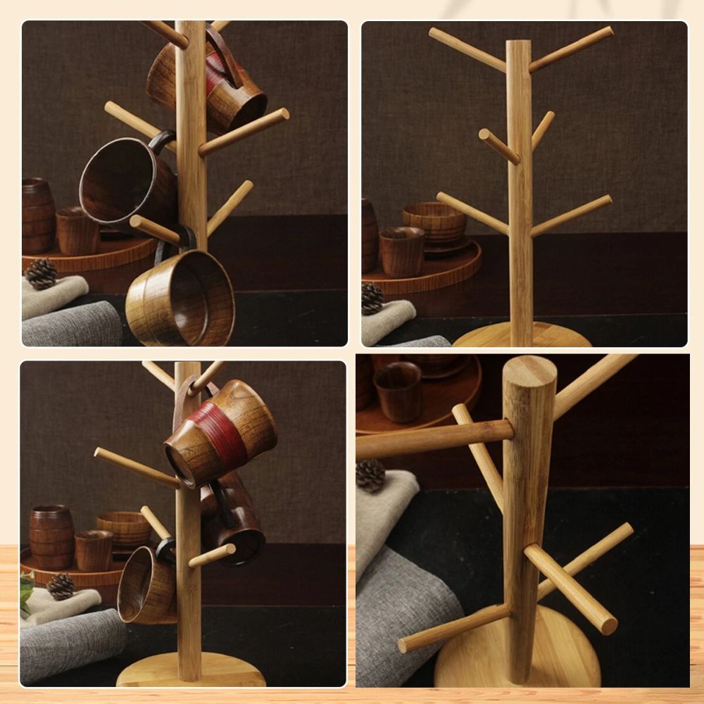 Kitchen Wooden Tree Rack Mug Stand Coffee Tea Cup Holder Storage Rack Hanger Home