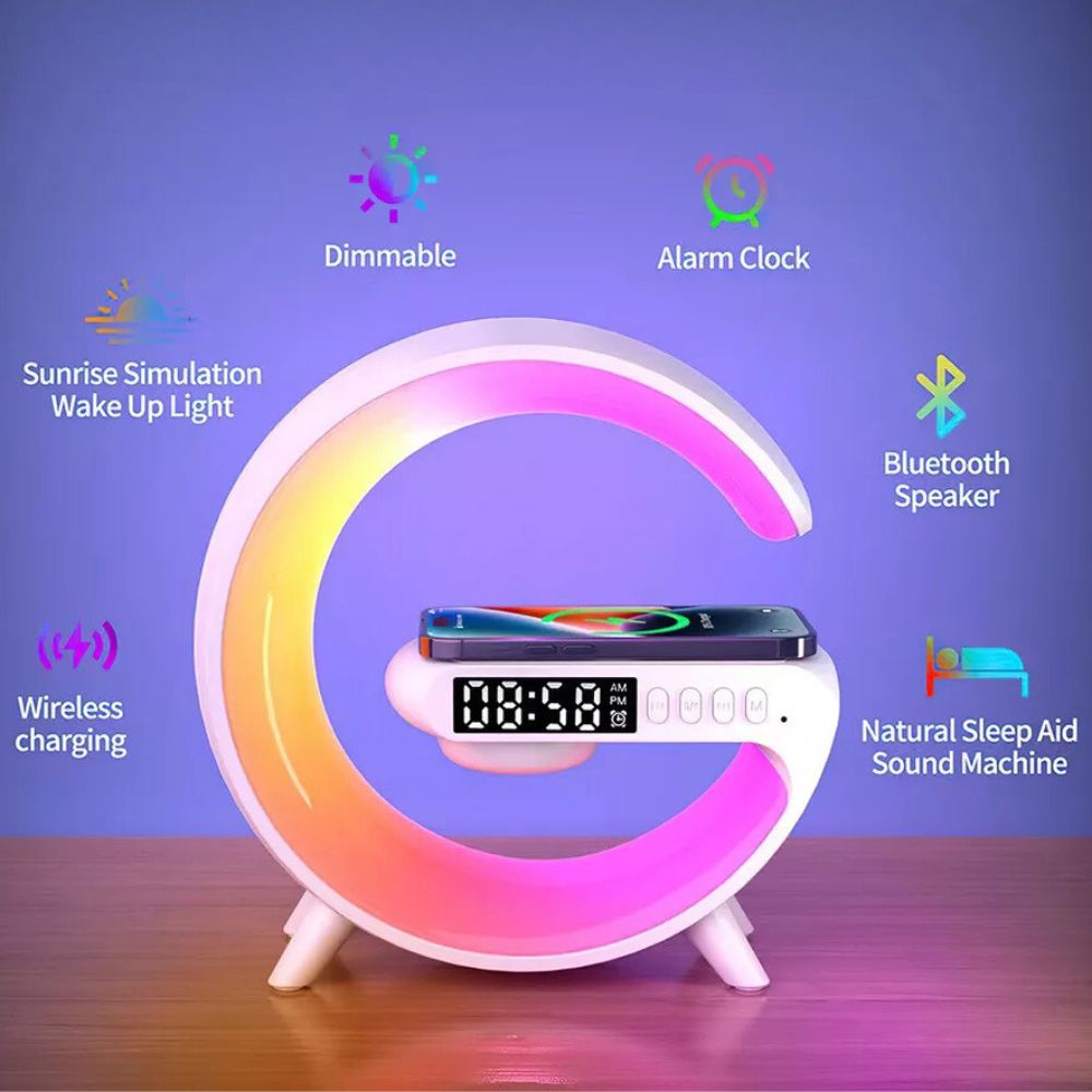 LED Lamp Smart Bluetooth Speaker Wireless Charger Night Light RGB Alarm Clock