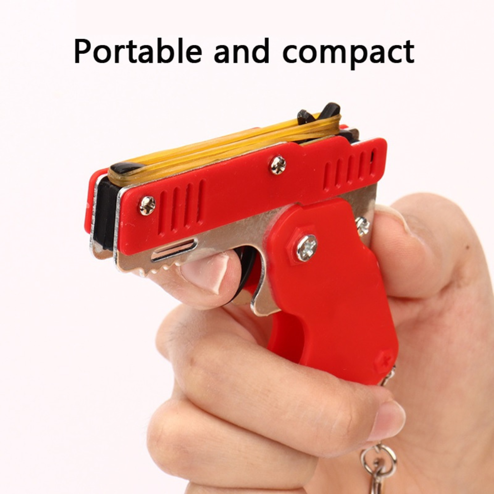 Mini Metal Folding Rubber Band Gun With Keychain & 60 Rubber Bands