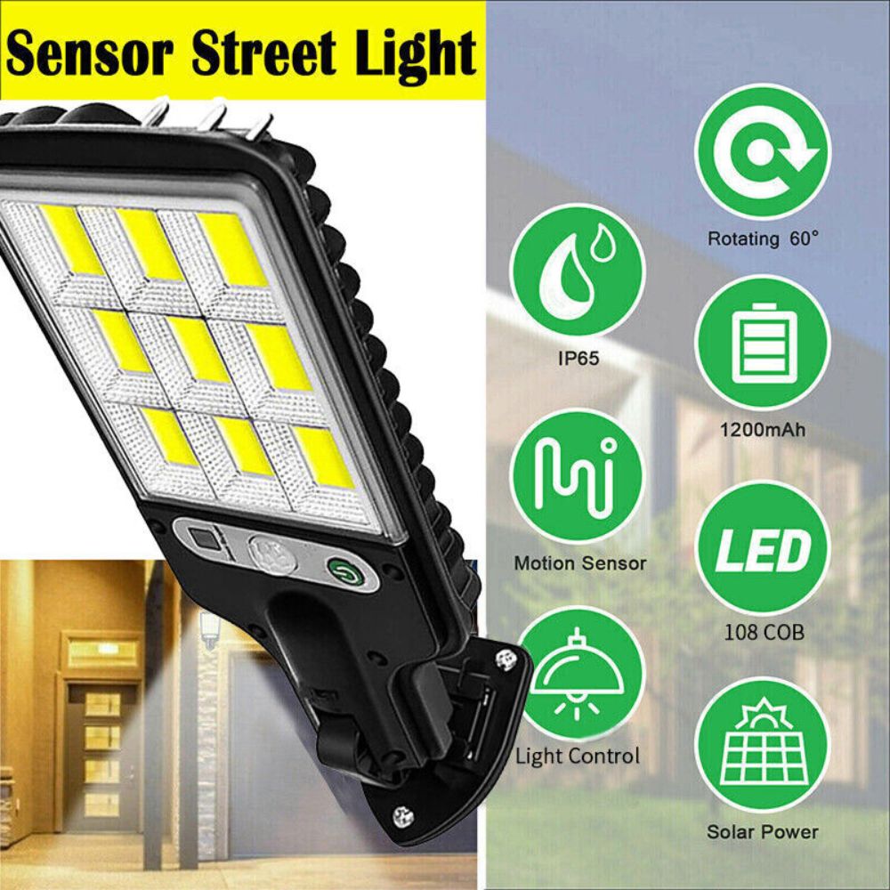 Motion Sensor Solar Flood Light 9000W LED Security Wall Yard Street Outdoor Lamp