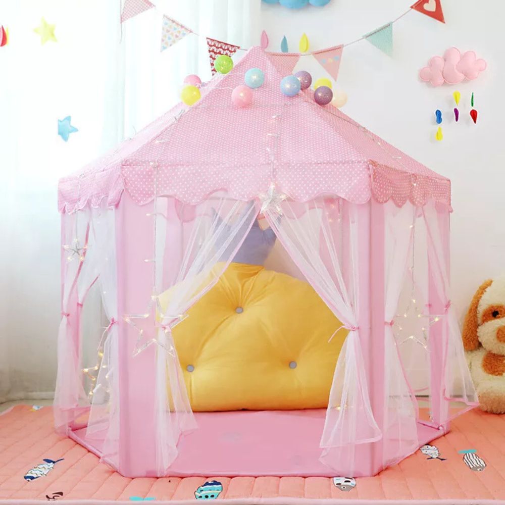 Pink Princess Castle Play Tent Kids Teepee Play House Outdoor Indoor