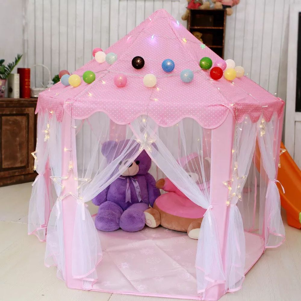 Pink Princess Castle Play Tent Kids Teepee Play House Outdoor Indoor