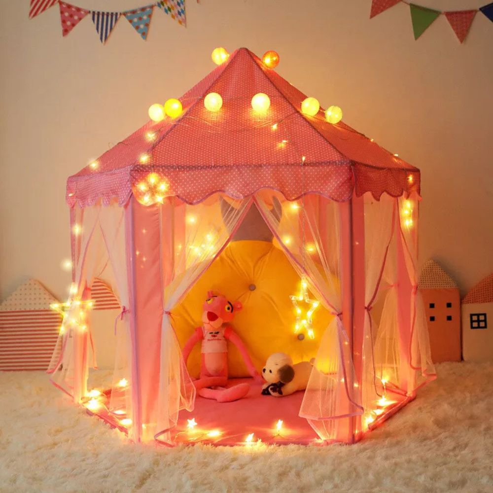 Pink Princess Castle Play Tent Kids Teepee Play House Outdoor Indoor