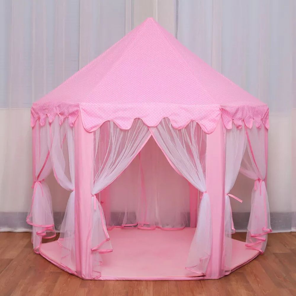 Pink Princess Castle Play Tent Kids Teepee Play House Outdoor Indoor