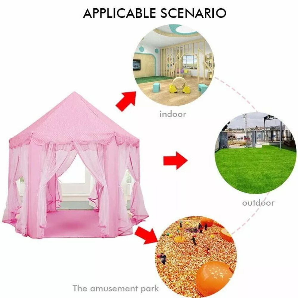 Pink Princess Castle Play Tent Kids Teepee Play House Outdoor Indoor
