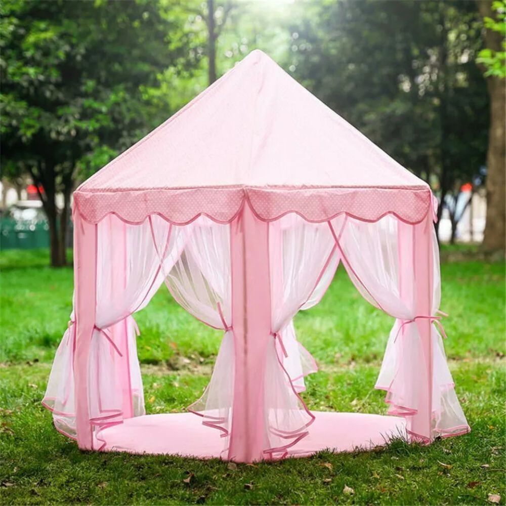 Pink Princess Castle Play Tent Kids Teepee Play House Outdoor Indoor