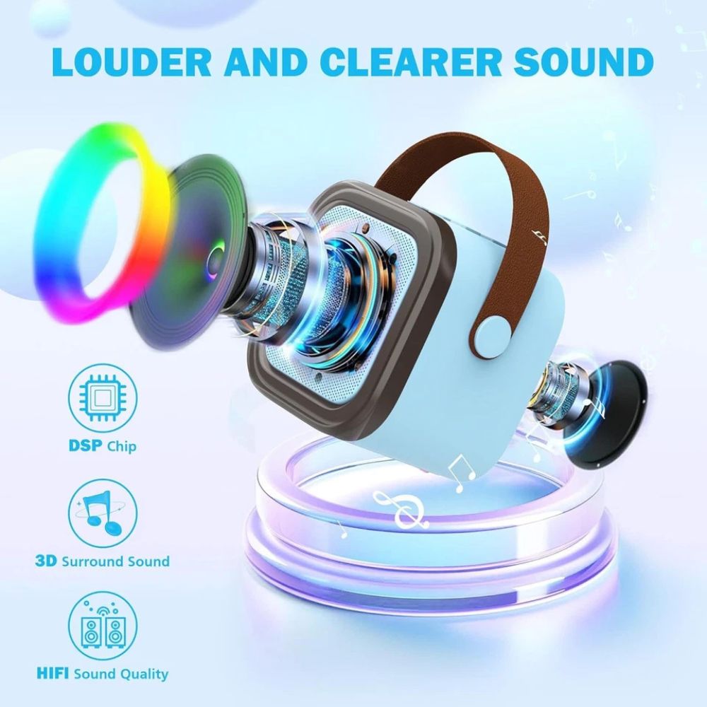 Portable Kids Mini Karaoke Machine with 2 Microphones Wireless Bluetooth Speaker