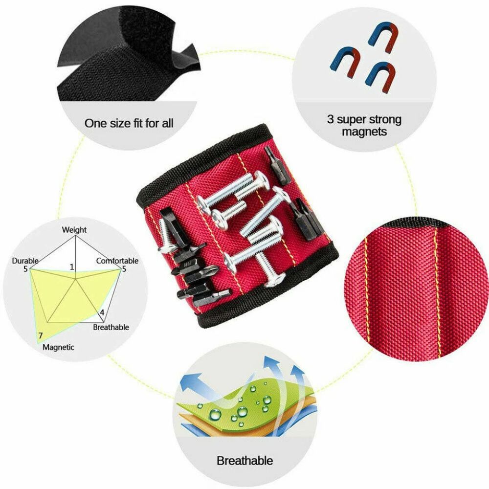 Portable Magnetic Wristband Tool Bag Belt Screws Nails Drill Bit Bracelet 5Grids