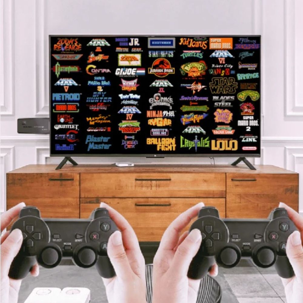 Get ready for endless gaming with the PowKiddy X2 Plus console! With its upgraded game stick design and double wireless controllers, it offers a seamless and comfortable gaming experience. With over 40000+ games and a massive 128GB capacity, you'll have endless options for retro gaming on the go.