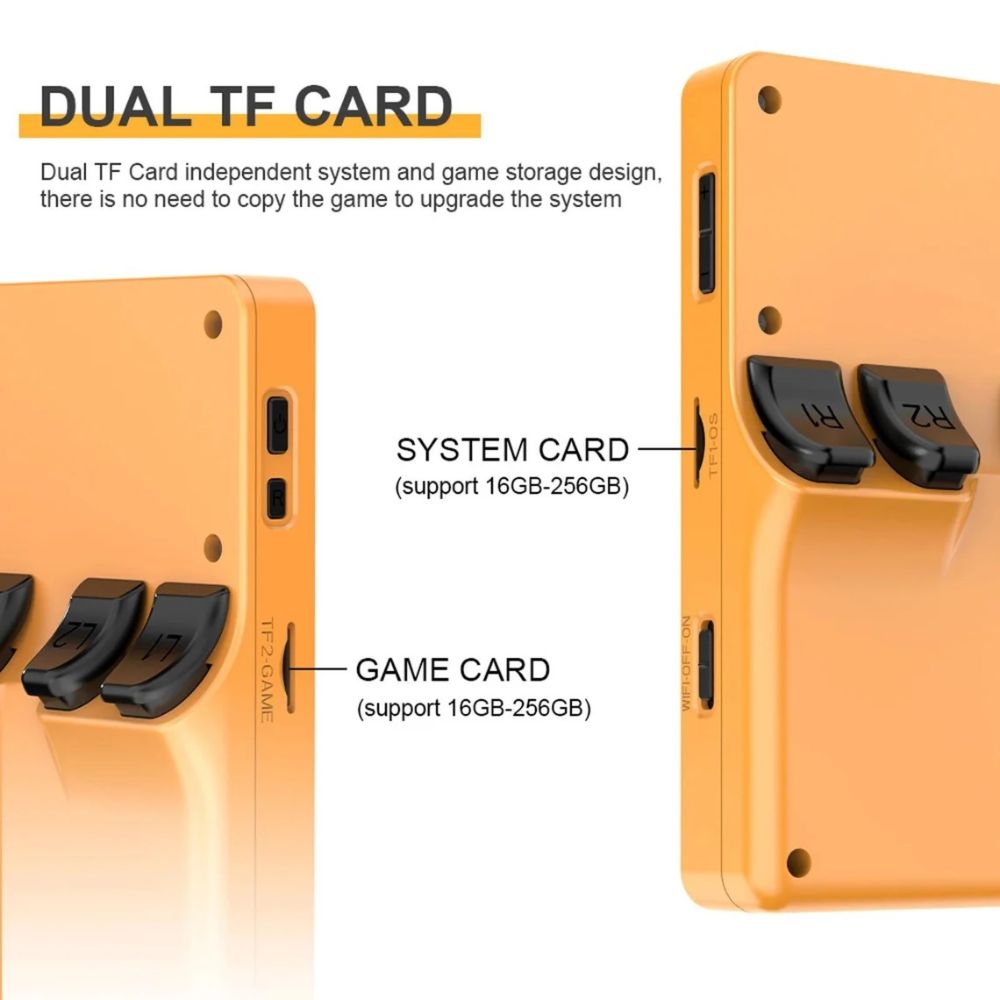 With dual TF card slots, you'll have even more storage for your favorite games.