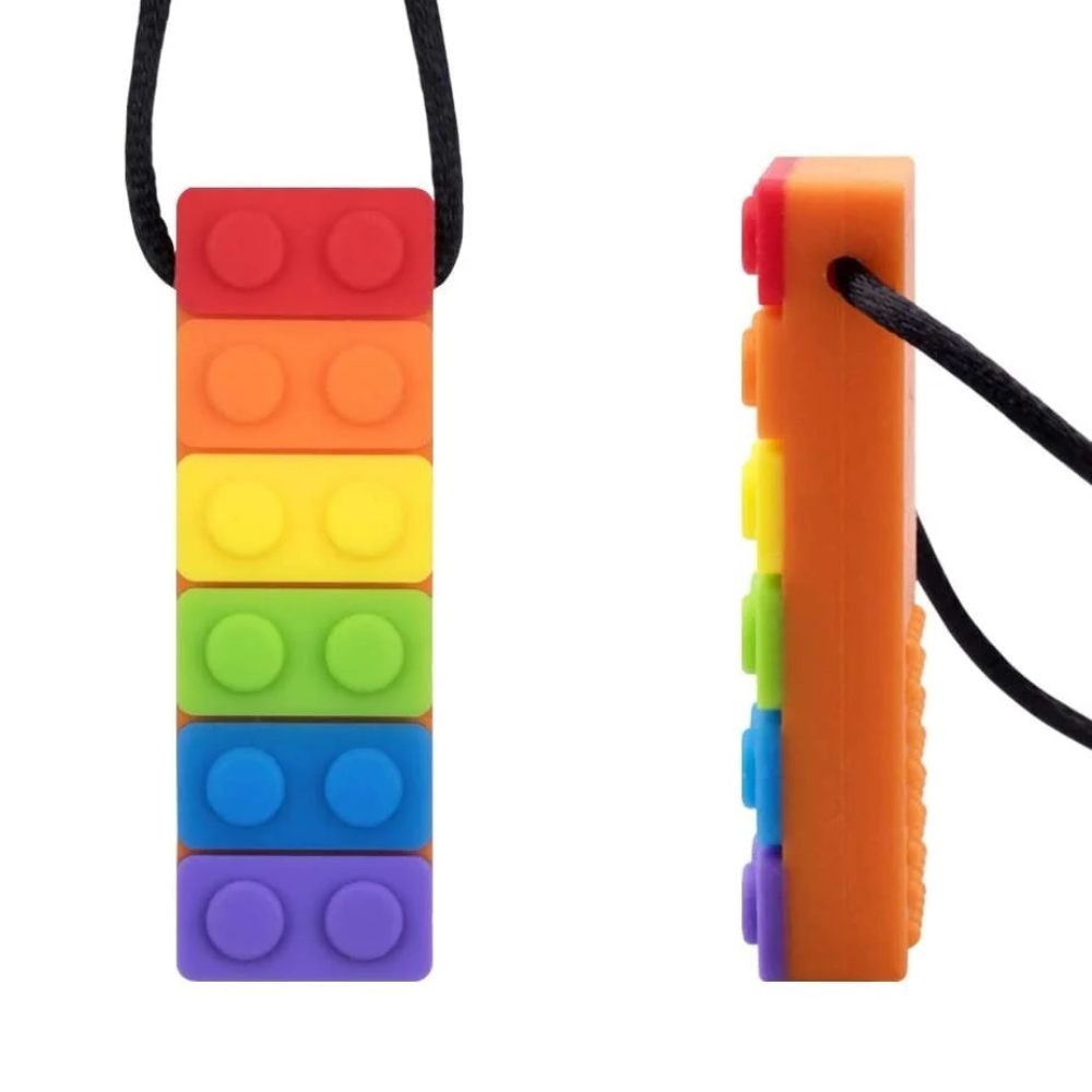 Rainbow Brick Sensory Chew Necklace For Biting, Teething, Autism, ADHD & Fidgeting