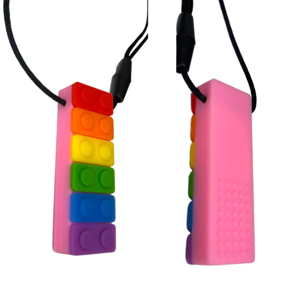 Rainbow Brick Sensory Chew Necklace For Biting, Teething, Autism, ADHD & Fidgeting