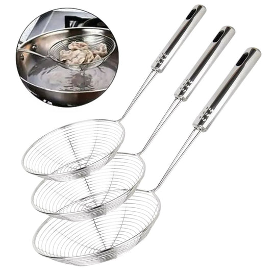 Set of 3 Spider  Stainless Steel Strainer Skimmer Spoon For Cooking Frying Pasta