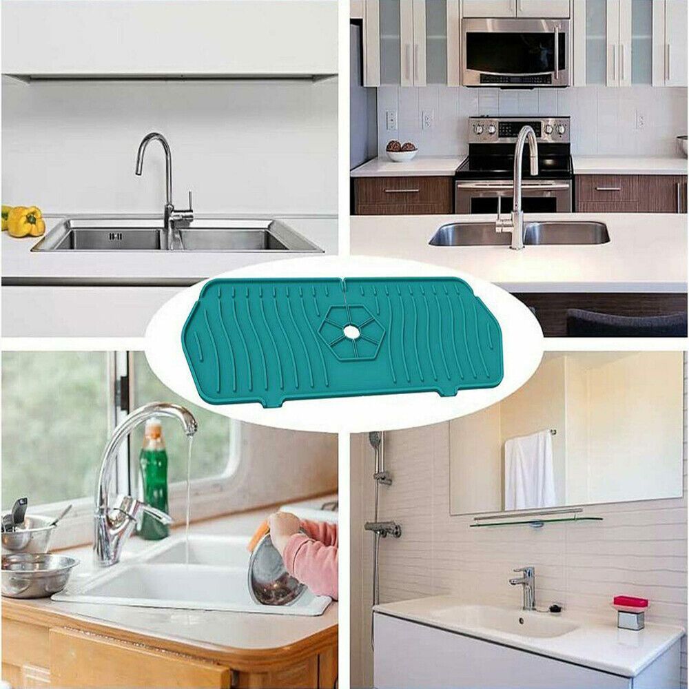 Silicone Faucet Mat For Kitchen Sink - Splash Guard, Draining Pad Bathroom Sink