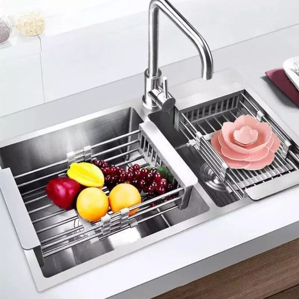 Stainless Steel Drying Rack Storage Sink Drain Basket Dish Kitchen Organiser