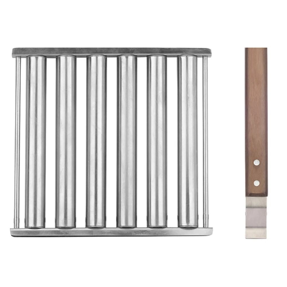 Stainless Steel Hot Dog Roller Sausage Roller Wood Handle BBQ Hot Dog Griller