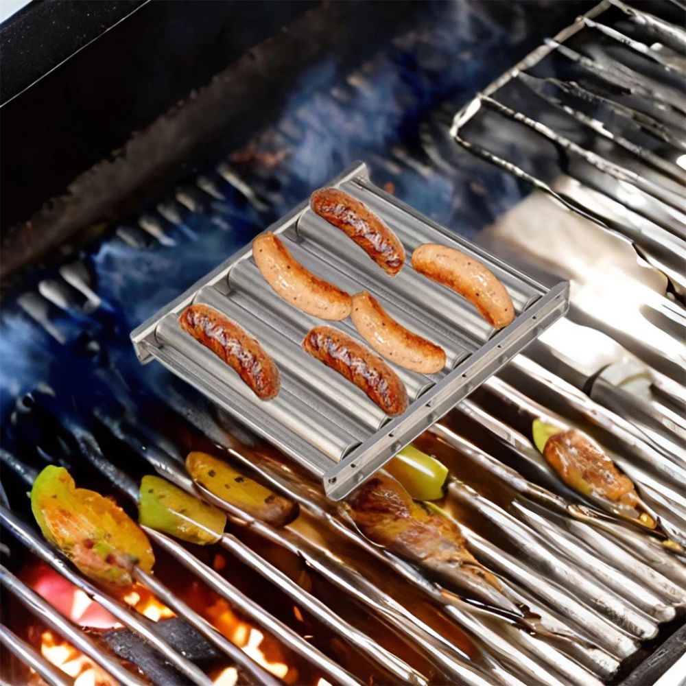 Stainless Steel Hot Dog Roller Sausage Roller Wood Handle BBQ Hot Dog Griller