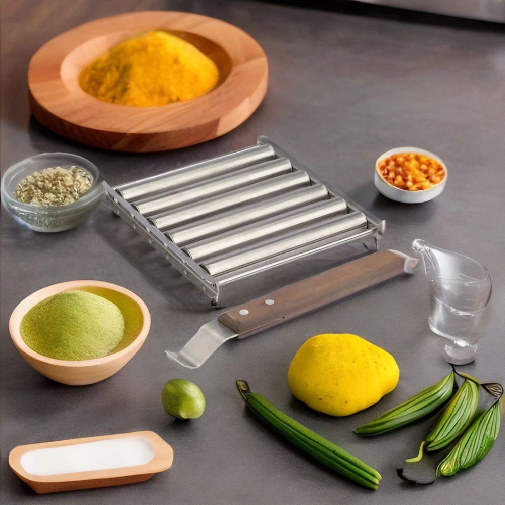 Stainless Steel Hot Dog Roller Sausage Roller Wood Handle BBQ Hot Dog Griller