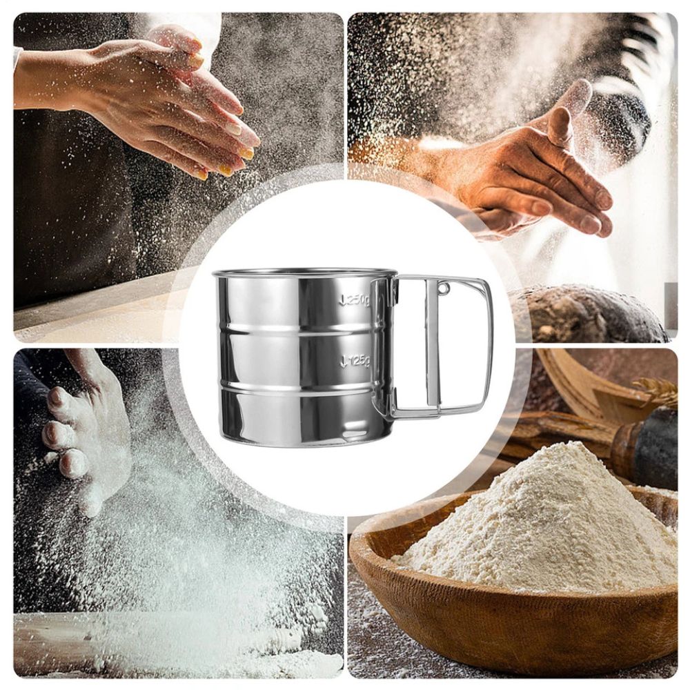 Stainless Steel Mesh Flour Sifter Baking Icing Sieve Strainer Cup Sugar Shaker